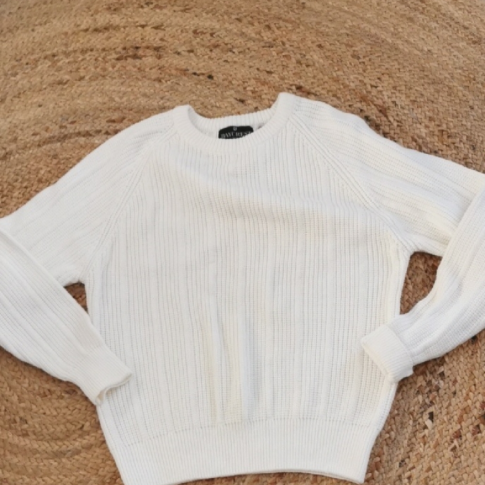 Womens Vintage BayCrest  preppy cotton ivory ribbed crewneck sweater Size Large